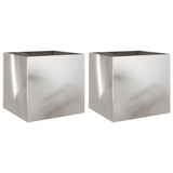 Planters 2 pcs Silver 42x40x39 cm Stainless Steel - Front View