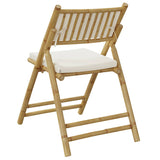 4 Piece Folding Bistro Chairs with Cream White Cushions Bamboo - Rear View