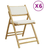 6 Piece Folding Bistro Chairs with Cream White Cushions Bamboo - Front View
