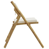 6 Piece Folding Bistro Chairs with Cream White Cushions Bamboo - 45-Degree Angle