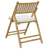 6 Piece Folding Bistro Chairs with Cream White Cushions Bamboo - Rear View