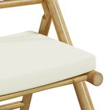 6 Piece Folding Bistro Chairs with Cream White Cushions Bamboo - Low Angle