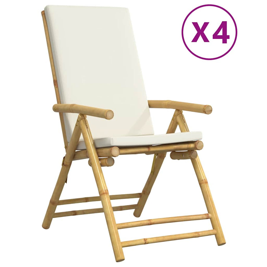 4 Piece Folding Garden Chairs with Cream White Cushions