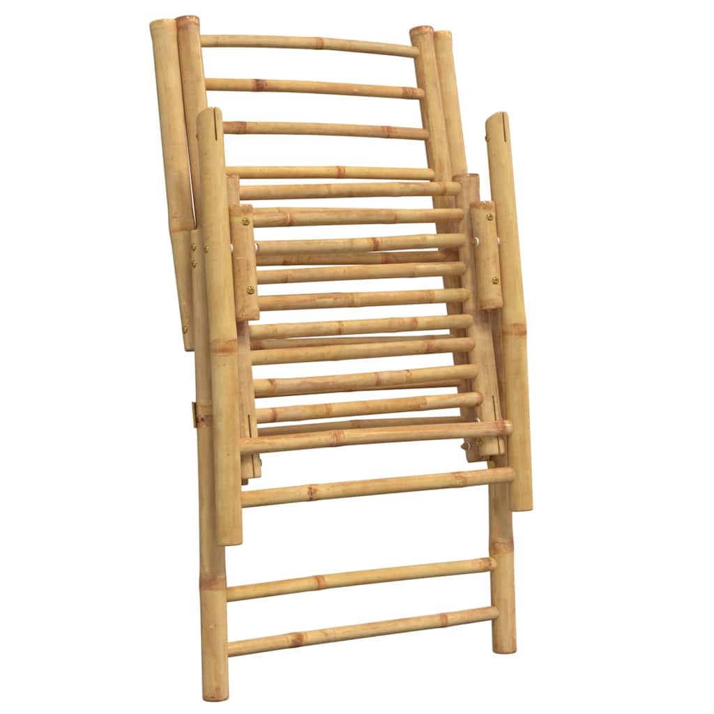 4 Piece Folding Garden Reclining Chairs with Cream White Cushions Bamboo