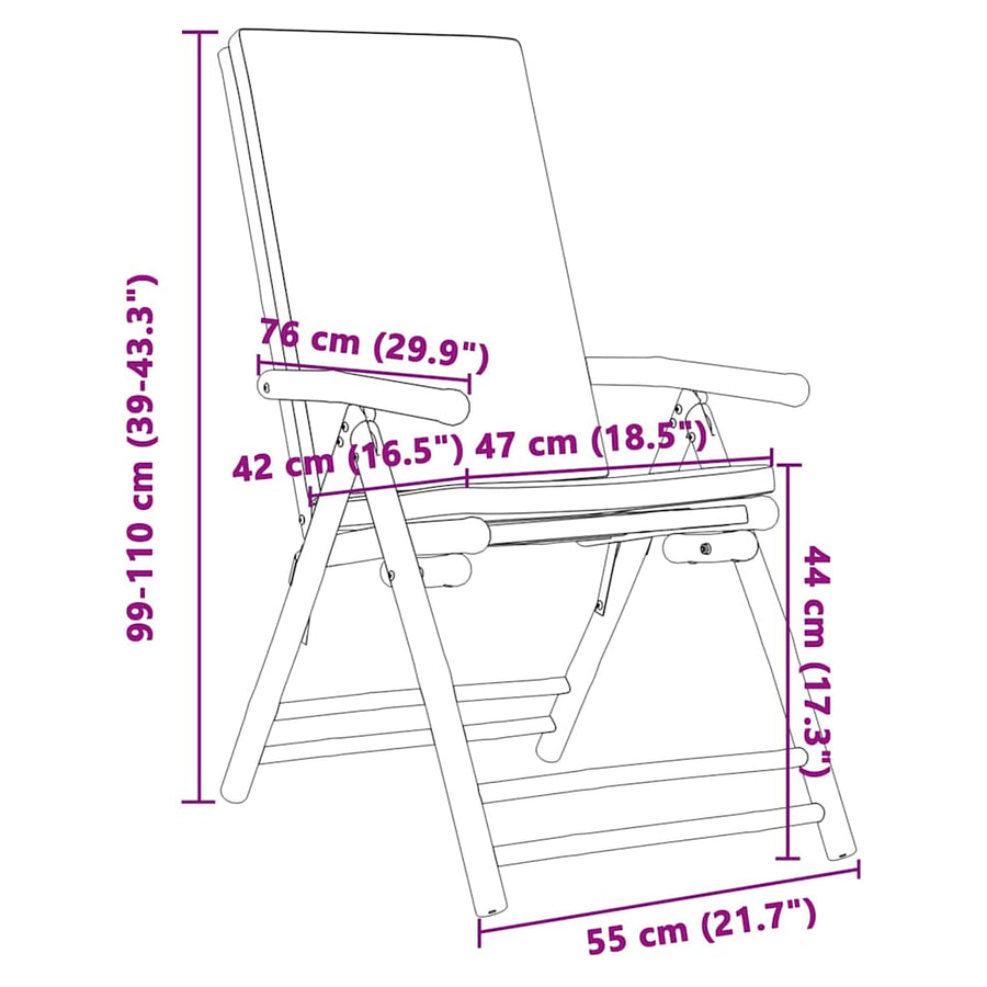 4 Piece Folding Garden Chairs with Cream White Cushions