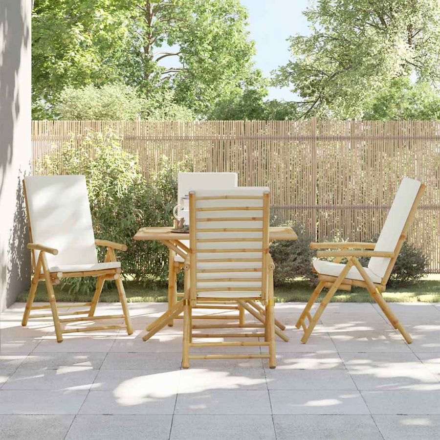 4 Piece Folding Garden Chairs with Cream White Cushions