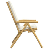 6 Piece Folding Garden Reclining Chairs with Cream White Cushions Bamboo - 45-Degree Angle