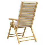 6 Piece Folding Garden Reclining Chairs with Cream White Cushions Bamboo - Rear View