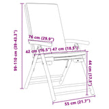 6 Piece Folding Garden Reclining Chairs with Cream White Cushions Bamboo - Extra Image