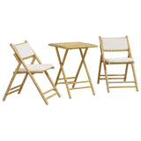 3 Piece Folding Bistro Set with Cream White Cushions Bamboo - Front View