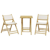 3 Piece Folding Bistro Set with Cream White Cushions Bamboo