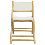 3 Piece Folding Bistro Set with Cream White Cushions Bamboo - Rear View