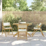 5 Piece Folding Bistro Set with Cream White Cushions Bamboo - Front View