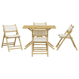 5 Piece Folding Bistro Set with Cream White Cushions Bamboo - Side View