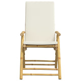 3 Piece Folding Bistro Set with Cream White Cushions Bamboo - Rear View
