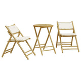 3 Piece Folding Bistro Set with Cream White Cushions Bamboo - Front View