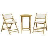 3 Piece Folding Bistro Set with Cream White Cushions Bamboo - Top-Down View