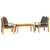 3 Piece Garden Lounge Set with Cushions Solid Wood Acacia - Front View