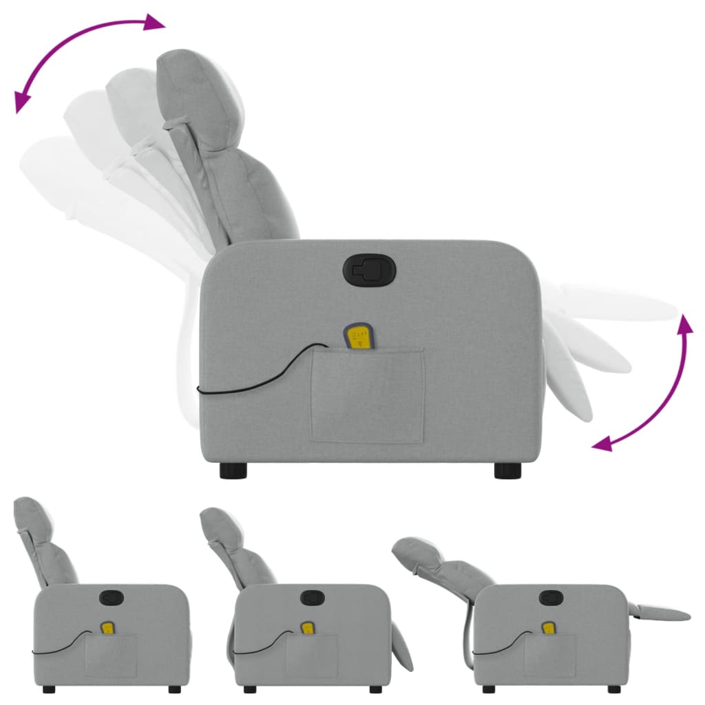 Massage Recliner Chair Light Grey Fabric