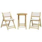 3 Piece Folding Bistro Set with Cream White Cushions Bamboo