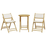 3 Piece Folding Bistro Set with Cream White Cushions Bamboo - Top-Down View