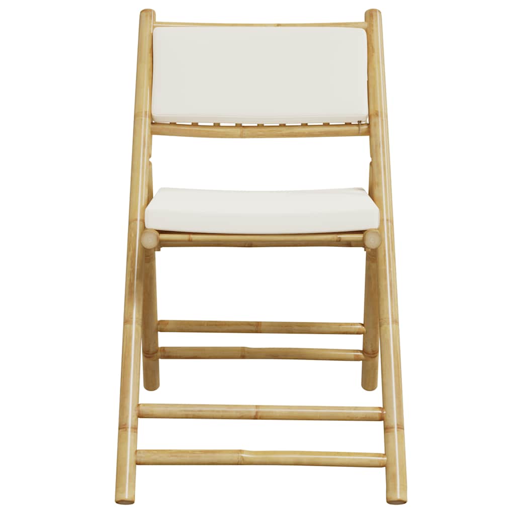 3 Piece Folding Bistro Set with Cream White Cushions Bamboo