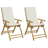 Folding Garden Reclining Chairs 2 pcs with Cushions Bamboo - Front View