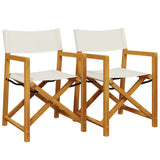 Folding Director Chairs 2 pcs Cream White Fabric - Front View