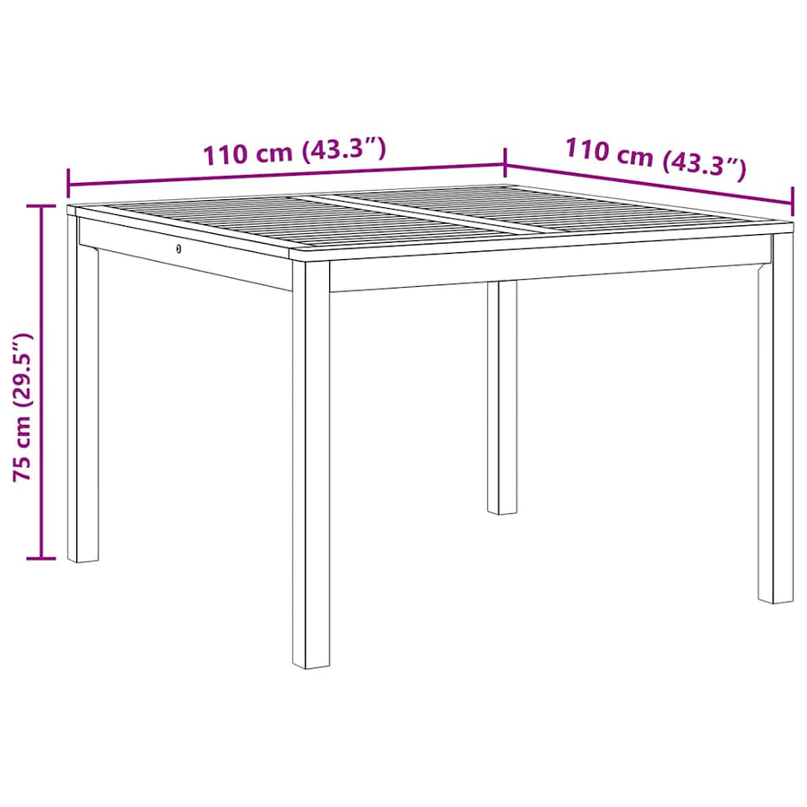 Garden Dining Table 110x110x75 cm Solid Wood Acacia