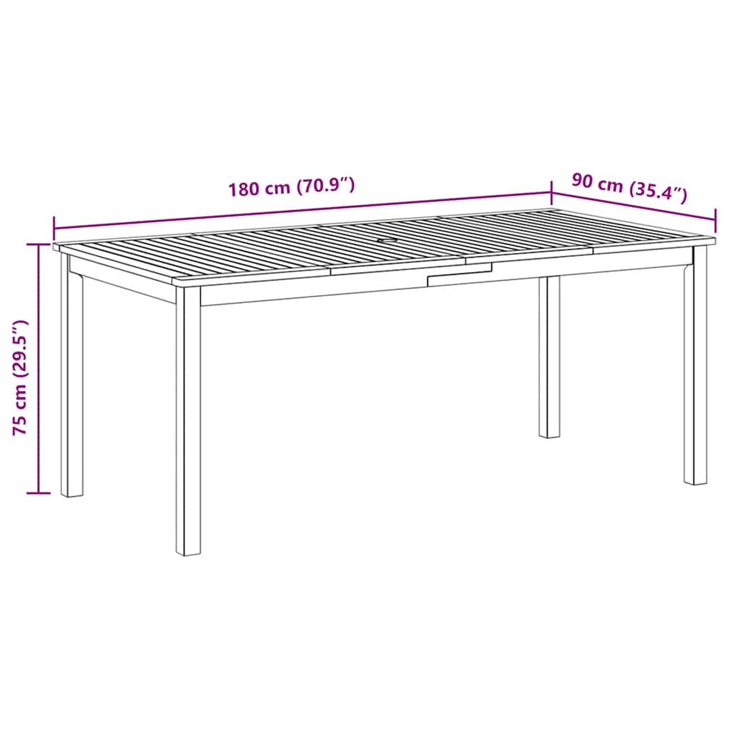 Garden Dining Table 180x90x75 cm Solid Wood Acacia