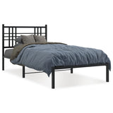 Metal Bed Frame without Mattress with Headboard Black 90x190 cm - Front View
