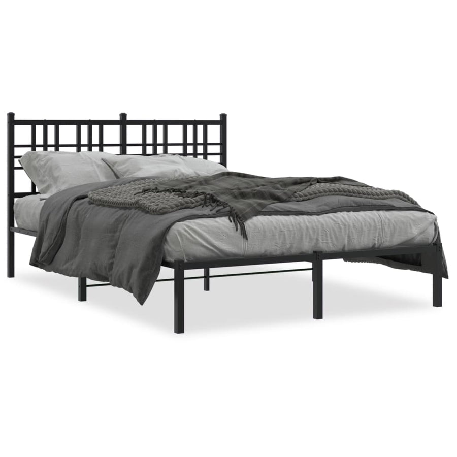 Metal Bed Frame without Mattress with Headboard Black 137x190 cm