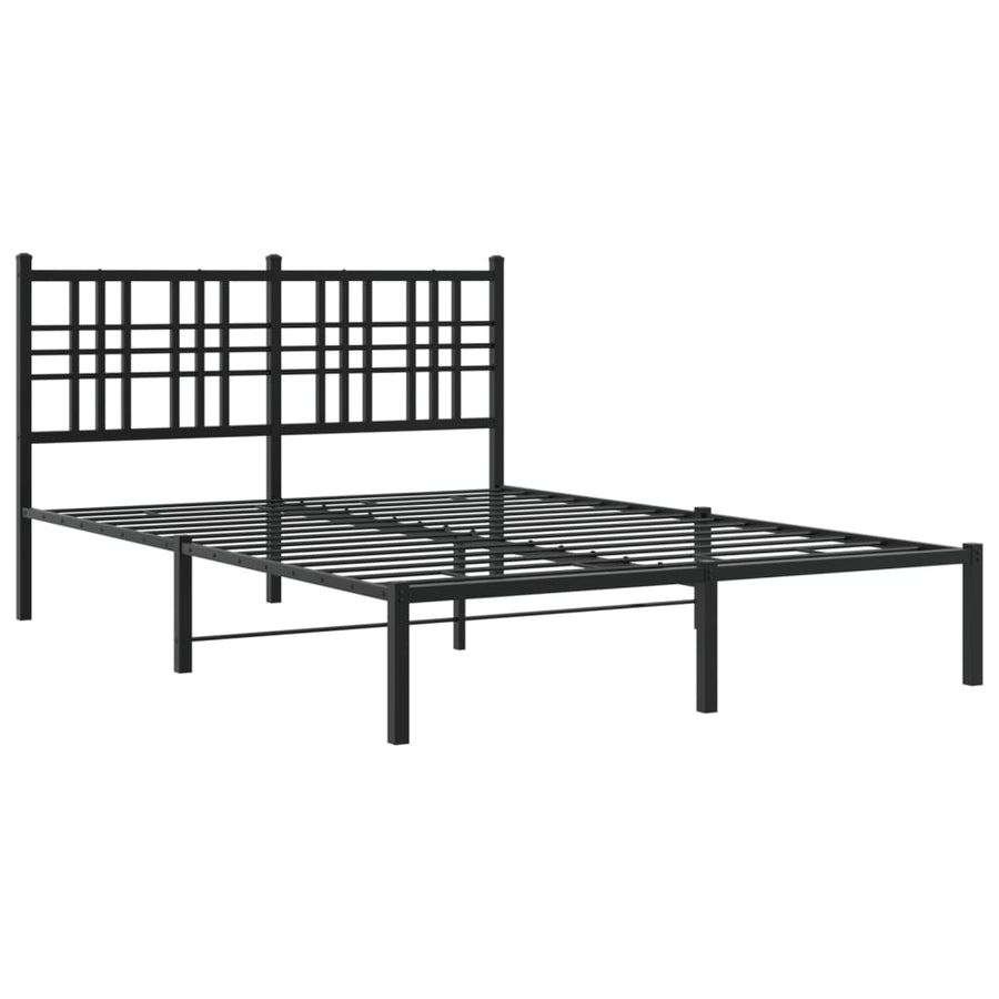 Metal Bed Frame without Mattress with Headboard Black 137x190 cm