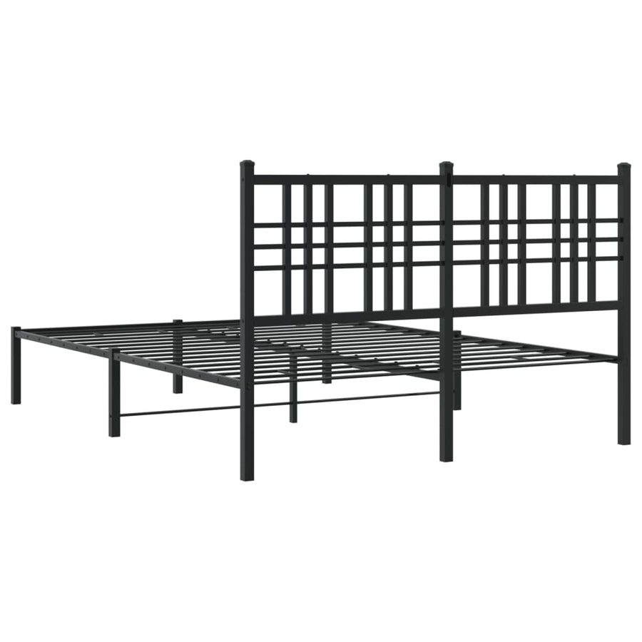 Metal Bed Frame without Mattress with Headboard Black 137x190 cm
