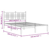 Metal Bed Frame without Mattress with Headboard Black 135x190 cm