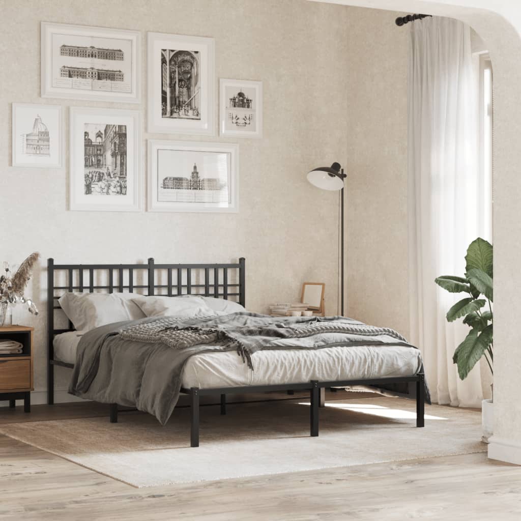 Metal Bed Frame without Mattress with Headboard Black 135x190 cm