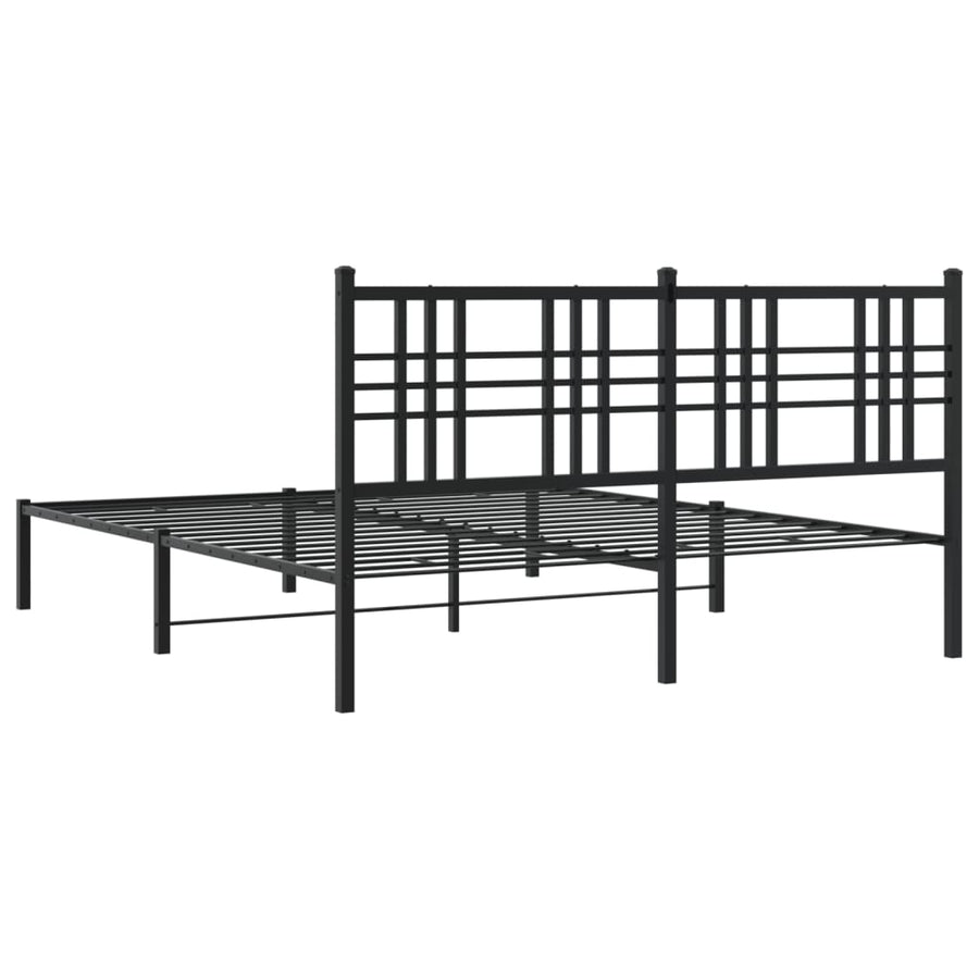 Metal Bed Frame without Mattress with Headboard Black 150x200 cm