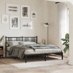Metal Bed Frame without Mattress with Headboard Black 150x200 cm