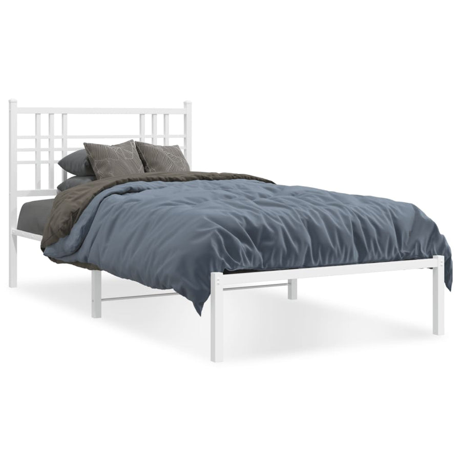Metal Bed Frame without Mattress with Headboard White 90x190 cm
