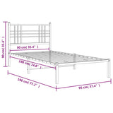 Metal Bed Frame without Mattress with Headboard White 90x190 cm
