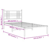 Metal Bed Frame without Mattress with Headboard White 107x203 cm King Single - Low Angle