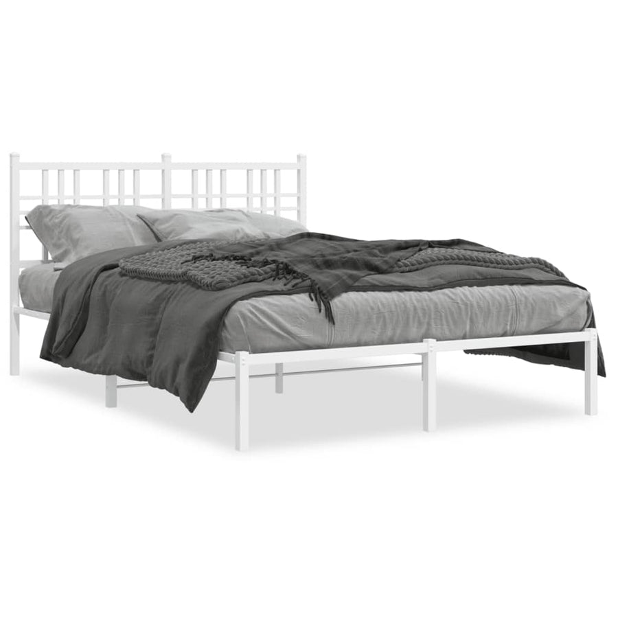 Metal Bed Frame without Mattress with Headboard White 137x190 cm