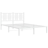 Metal Bed Frame without Mattress with Headboard White 135x190 cm - Side View