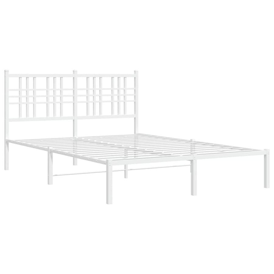 Metal Bed Frame without Mattress with Headboard White 137x190 cm