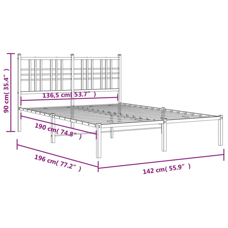 Metal Bed Frame without Mattress with Headboard White 137x190 cm