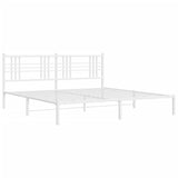Metal Bed Frame without Mattress with Headboard White 183x203 cm King - Side View