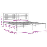 Metal Bed Frame without Mattress with Headboard White 183x203 cm King