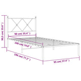 Metal Bed Frame without Mattress with Headboard Black 90x190 cm - Low Angle