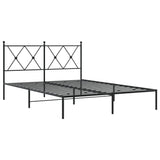 Metal Bed Frame without Mattress with Headboard Black 135x190 cm - Side View