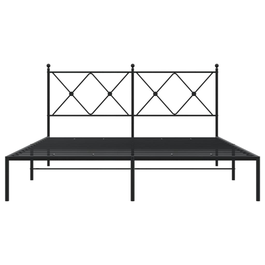 Metal Bed Frame without Mattress with Headboard Black 150x200 cm